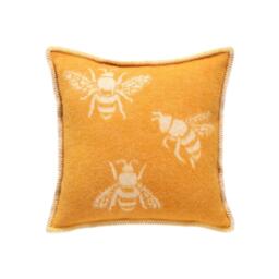 Bee Cushion Cover - Mustard Yellow Pure Wool Reversible Pillowcase 45 X 45cm/ 18 18 - thumbnail 1