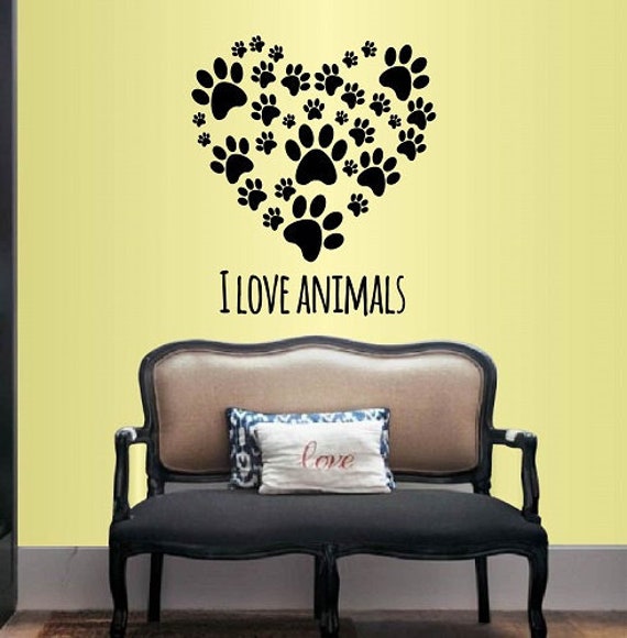 In-Style Decals Wall Vinyl Decal Home Decor Art Sticker I Love Animals Heart Paw Prints Pet Shop Grooming Salon Veterinary Mural Design 248 - image 1