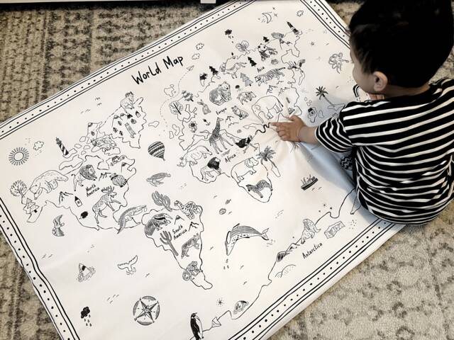 Soft Cotton World Map Play Mat - 90cm X 120cm 100% Cotton, Kids Decor, Mat, Plat Toddler Black & White Mat - image 1
