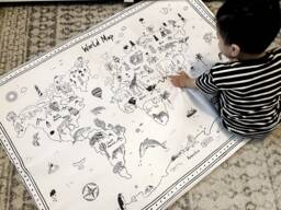 Soft Cotton World Map Play Mat - 90cm X 120cm 100% Cotton, Kids Decor, Mat, Plat Toddler Black & White Mat - thumbnail 1