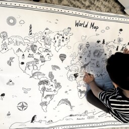 Soft Cotton World Map Play Mat - 90cm X 120cm 100% Cotton, Kids Decor, Mat, Plat Toddler Black & White Mat - thumbnail 2