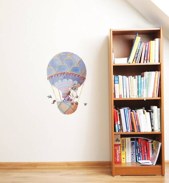 Zebra Flying Hot Air Balloon Wall Sticker Decal - Kids Stickers, Animals Childrens Decals, Art, Room