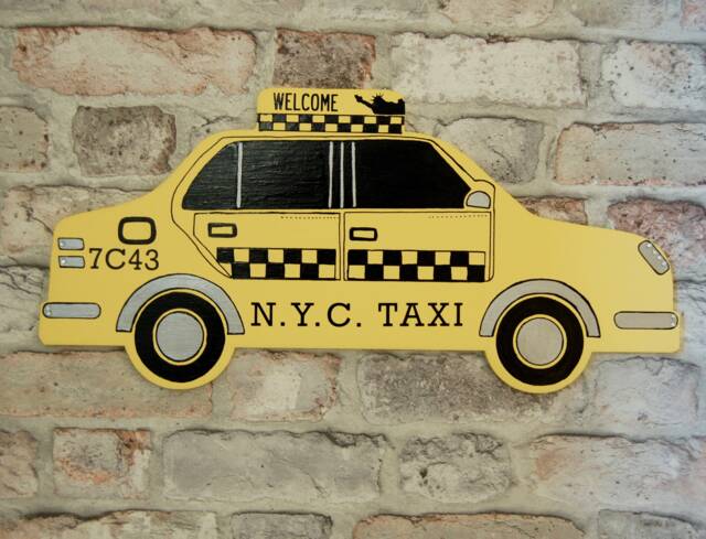 New York City Taxi Wooden Wall Art, Statue Of Liberty, Skyline Decor - image 1