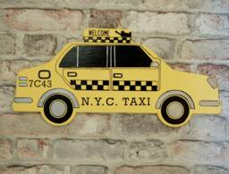 New York City Taxi Wooden Wall Art, Statue Of Liberty, Skyline Decor - thumbnail 1