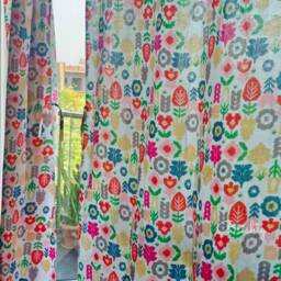 Floral Cotton Curtain Panel, Kids Nursery Decor, Colorful Print - thumbnail 2