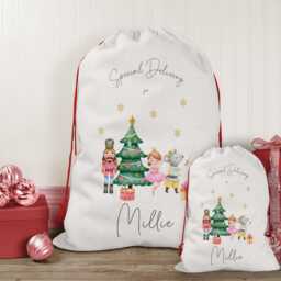 Personalised Christmas Sack, Nutcracker Ballerina Stocking Bag, Father Christmas, Present Eve Box - thumbnail 3