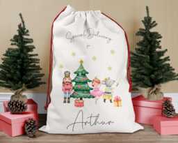 Personalised Christmas Sack, Nutcracker Ballerina Stocking Bag, Father Christmas, Present Eve Box - thumbnail 1