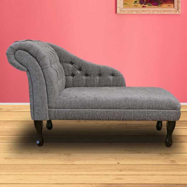 Silver Chenille Buttoned Chaise Longue - Grey Indoor Sofa Lounger Handmade in Britain - image 1
