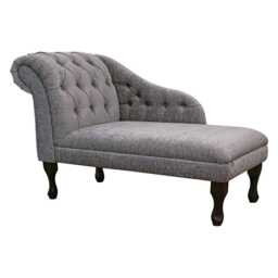 Silver Chenille Buttoned Chaise Longue - Grey Indoor Sofa Lounger Handmade in Britain - thumbnail 2