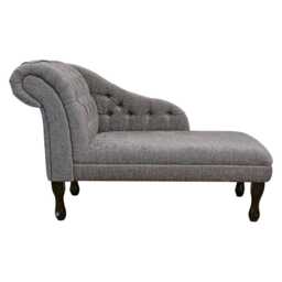 Silver Chenille Buttoned Chaise Longue - Grey Indoor Sofa Lounger Handmade in Britain - thumbnail 3