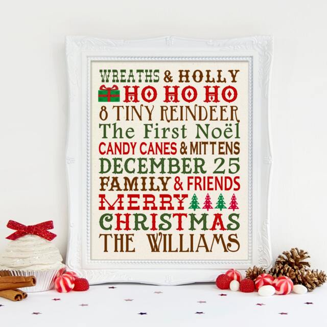 Christmas Subway Art, Holiday Farmhouse Christmas, Personalized Bridal Shower Gift, Wedding Housewarming - image 1