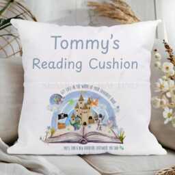 Personalised Storybook Reading Cushion With Pocket, Custom Name Kids Book Pillow, Castle Dragon Adventure Gift - thumbnail 2