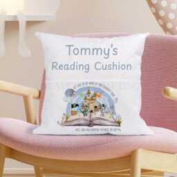 Personalised Storybook Reading Cushion With Pocket, Custom Name Kids Book Pillow, Castle Dragon Adventure Gift - thumbnail 3