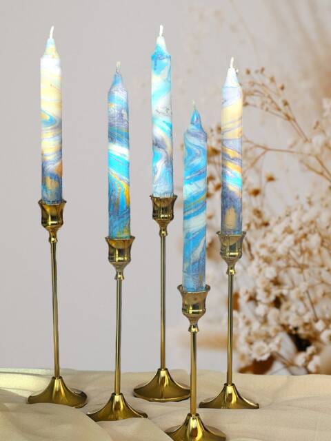 Marble Taper Candles, Tall Dinner Candle Set, Blue Purple Candles, Wedding Candles, Marble Effect, Stick Candle, Tapared Candles, Pillar Candles - image 1