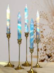 Marble Taper Candles, Tall Dinner Candle Set, Blue Purple Candles, Wedding Candles, Marble Effect, Stick Candle, Tapared Candles, Pillar Candles - thumbnail 1