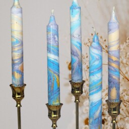 Marble Taper Candles, Tall Dinner Candle Set, Blue Purple Candles, Wedding Candles, Marble Effect, Stick Candle, Tapared Candles, Pillar Candles - thumbnail 2