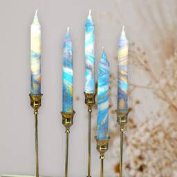 Marble Taper Candles, Tall Dinner Candle Set, Blue Purple Candles, Wedding Candles, Marble Effect, Stick Candle, Tapared Candles, Pillar Candles - thumbnail 3