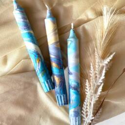 Marble Taper Candles, Tall Dinner Candle Set, Blue Purple Candles, Wedding Candles, Marble Effect, Stick Candle, Tapared Candles, Pillar Candles - thumbnail 4