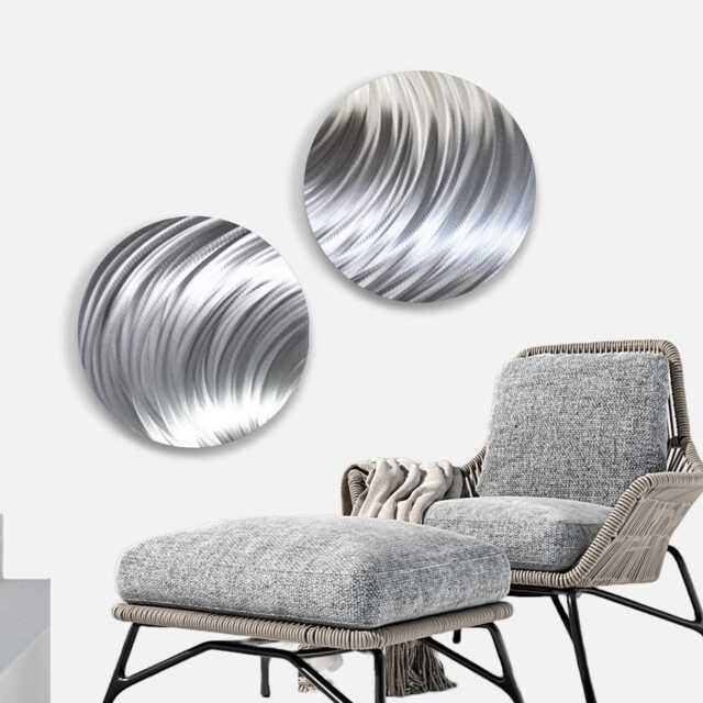 Metal Wall Art, Silver Sculpture, Modern Decor, Contemporary Round Hanging, Handcrafted - image 1