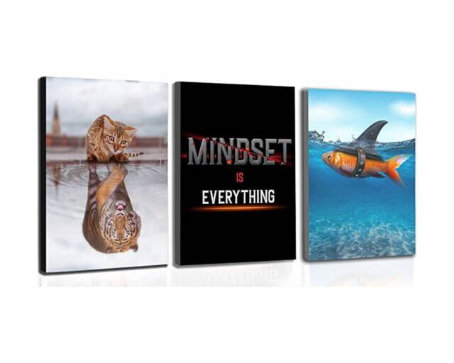 Mindset Is Everything - Motivational Office Wall Art Inspirational Mindset For Home Gym & Decor Set Of 3 - image 1