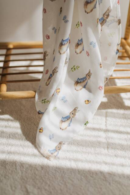 Organic Peter Rabbit Muslin Swaddle Easter Bunny Design, Soft Bamboo-Cotton Blend, Ideal Baby Gift - image 1