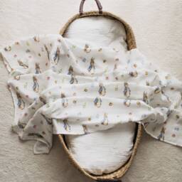 Organic Peter Rabbit Muslin Swaddle Easter Bunny Design, Soft Bamboo-Cotton Blend, Ideal Baby Gift - thumbnail 3