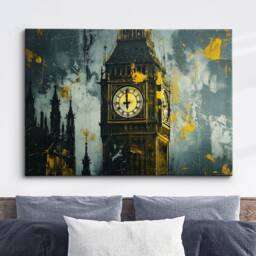 Big Ben Gold London City Landmark Abstract Oil Painting Framed Poster Print Or Canvas Wall Decor Art Bedroom Home Interior Gift