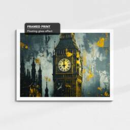 Big Ben Gold London City Landmark Abstract Oil Painting Framed Poster Print Or Canvas Wall Decor Art Bedroom Home Interior Gift - thumbnail 3