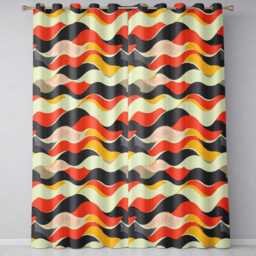 Bold Curved Wave Shapes Pattern Seamless Readymade Eyelet Ring Top Thermal 100% Blackout Curtains - thumbnail 2