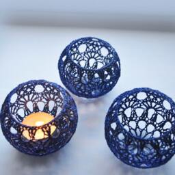 5 Wedding Candle Holders Votive Lace Table Centerpiece Set Of 5, Lighting, Navy Blue Decor, Party Decoration - thumbnail 2