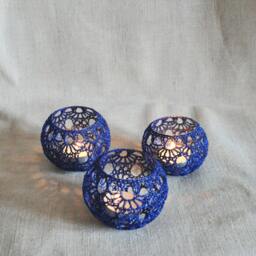 5 Wedding Candle Holders Votive Lace Table Centerpiece Set Of 5, Lighting, Navy Blue Decor, Party Decoration - thumbnail 3