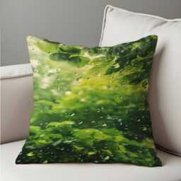 Green Rainforest Cushion Cover, Nature-Inspired Throw Pillow Case With Raindrop Effect, Botanical Jungle Leaves Design Fresh Spring Decor - thumbnail 4