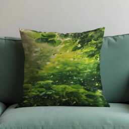 Green Rainforest Cushion Cover, Nature-Inspired Throw Pillow Case With Raindrop Effect, Botanical Jungle Leaves Design Fresh Spring Decor - thumbnail 2