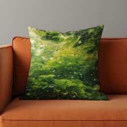 Green Rainforest Cushion Cover, Nature-Inspired Throw Pillow Case With Raindrop Effect, Botanical Jungle Leaves Design Fresh Spring Decor - thumbnail 1