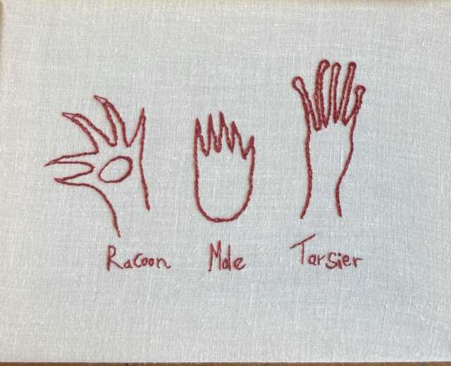 Textile Art . Hand Embroidered Animal Hands .red Hand Gang. Cotton & Silk Threads - image 1