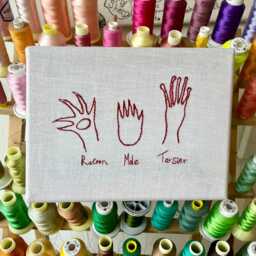 Textile Art . Hand Embroidered Animal Hands .red Hand Gang. Cotton & Silk Threads - thumbnail 2