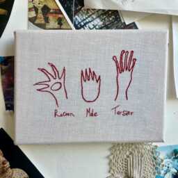 Textile Art . Hand Embroidered Animal Hands .red Hand Gang. Cotton & Silk Threads - thumbnail 3