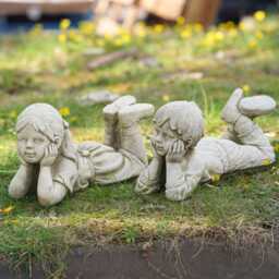 Daydream Boy Girl Stone Statue - Outdoor Garden Ornament British Child Cherub