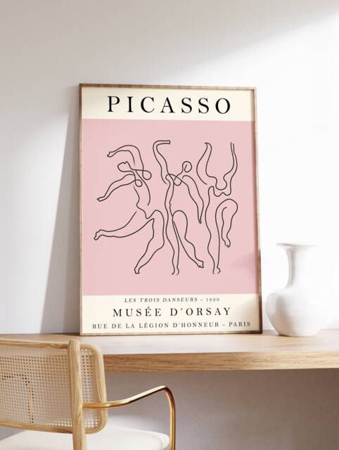 Picasso Exhibition Poster, Dance, Pink Vintage Art, Minimalist Body Line Drawing, Art Print, Bedroom Gift, A1/A2/A3/A4 - image 1