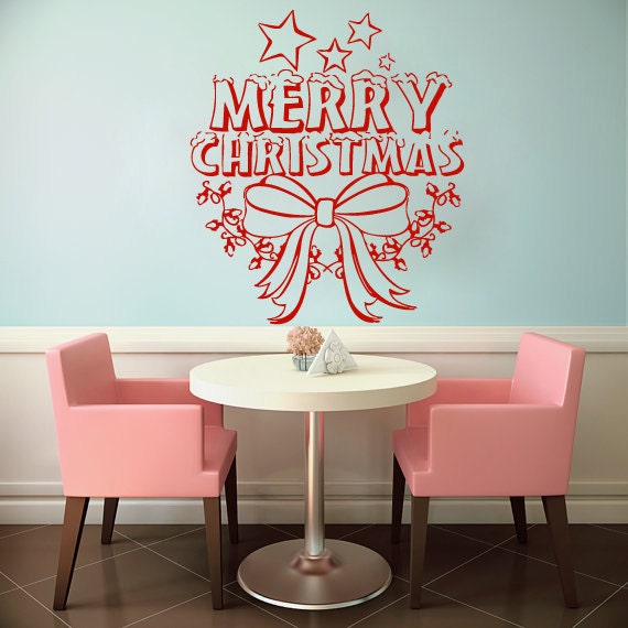 Wall Decals Merry Christmas Star Decorations Bow Decal Vinyl Sticker Art Bedroom Nursery Home Decor Murals Ms740 - image 1