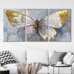 Butterfly Pastel Abstract 3 Panel Split Canvas Painting Home Accessories Animal Art Decor Living Room Wall - thumbnail 2