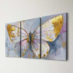 Butterfly Pastel Abstract 3 Panel Split Canvas Painting Home Accessories Animal Art Decor Living Room Wall - thumbnail 1