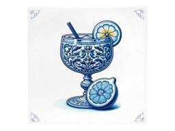 Cocktail, Tile, Delft Blue, Kitchen Bathroom Wall Art, Kitchen, Blue Ceramic, Backsplash, Lemon, Cocktails