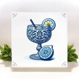 Cocktail, Tile, Delft Blue, Kitchen Bathroom Wall Art, Kitchen, Blue Ceramic, Backsplash, Lemon, Cocktails - thumbnail 2