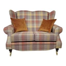 Wingback Queen Anne Sofa Katrine Spice Tartan, Burnt Orange Cushions