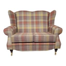 Wingback Queen Anne Sofa Katrine Spice Tartan, Burnt Orange Cushions - thumbnail 3