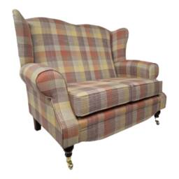 Wingback Queen Anne Sofa Katrine Spice Tartan, Burnt Orange Cushions - thumbnail 2