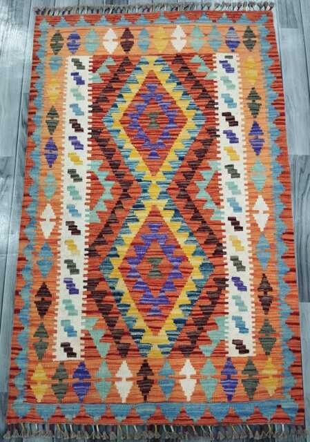 Classic Rug, Handmade Artisan Afghan Turkish Scandinavian Navajo Bohemian Wool Flatweave Multicolour Kilim Rug 151x96 cm - image 1
