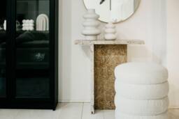 Jazzal L Stone Table/Brown Tones, Minimalist Natural Travertine Bedside/Sofa-Side/Livingroom/Coffee