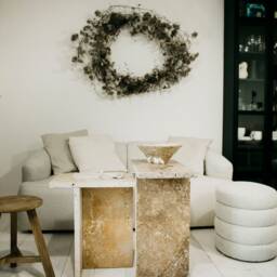 Jazzal L Stone Table/Brown Tones, Minimalist Natural Travertine Bedside/Sofa-Side/Livingroom/Coffee - thumbnail 4